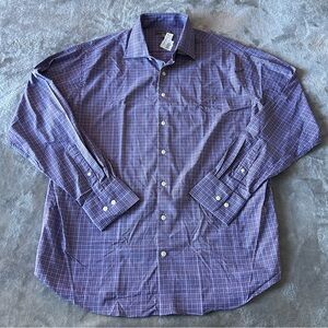 Peter Millar Summer Comfort Mens XL Long Sleeve Button Plaid Shirt Purple New